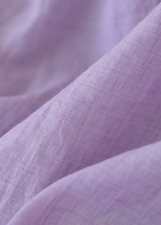 Purple Elastic Waist Embroidered Linen Skirt Spring