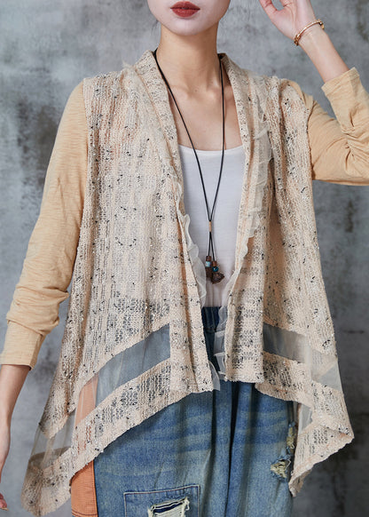 Khaki Asymmetrical Patchwork Knit Cardigans Spring