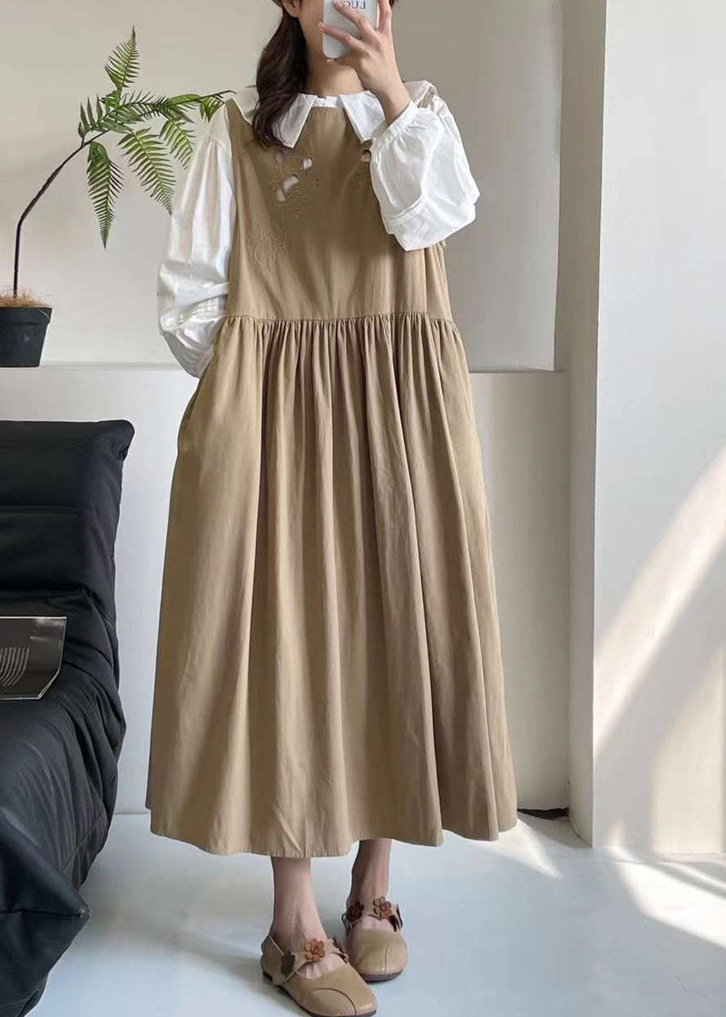 Khaki Hollow Out Long Dress Sleeveless