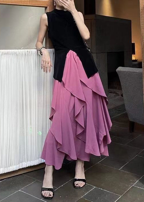 French Black Tops and Ruffled Skirts Two Pieces Summer