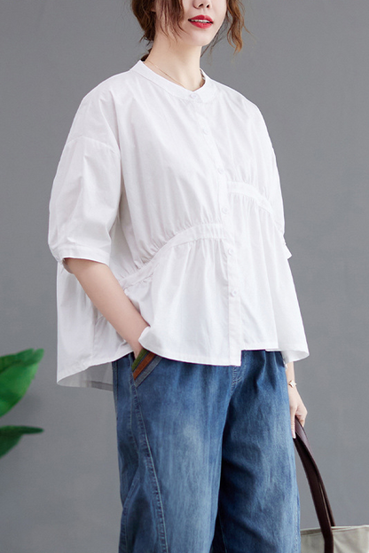 -stylish Patchwork Cardigan Loose Asymmetric Pleated Tops