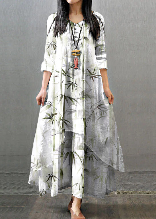 Long Sleeve Double Layers Button Asymmetric Orange Polka Dots Maxi Dress