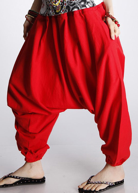 Simple White Elastic Waist Cotton Lantern Pants Summer