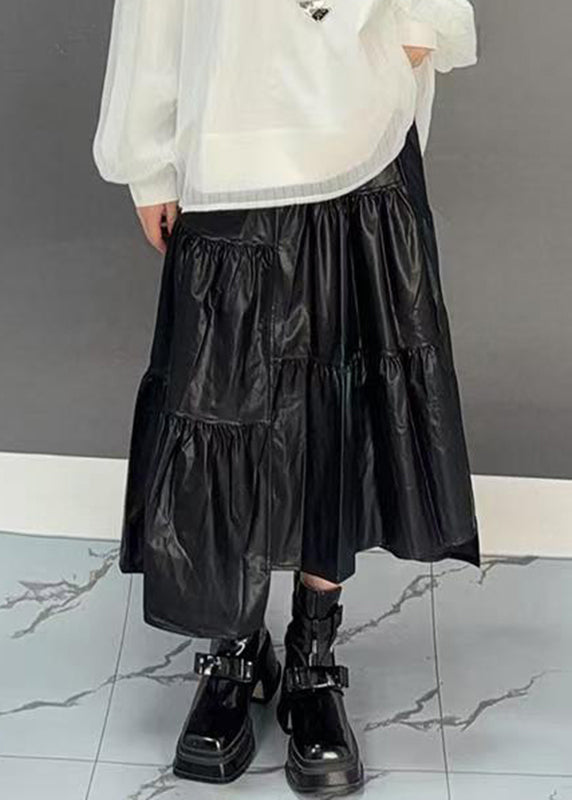 Loose Black Patchwork Elastic Waist a Line Skirts Spring