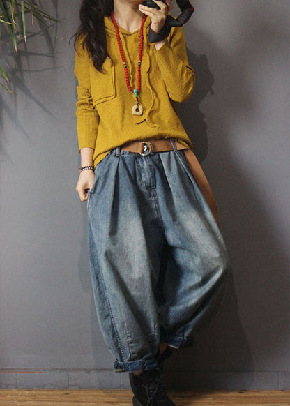 Natural Yellow Hooded Knit Fall Long Sleeve Top