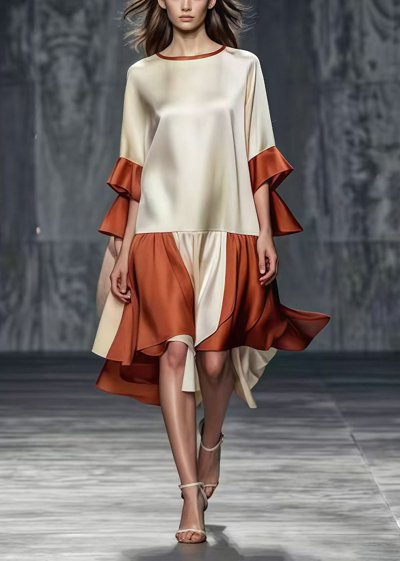 Champagne Oversized Patchwork Draping Silk Dresses Summer