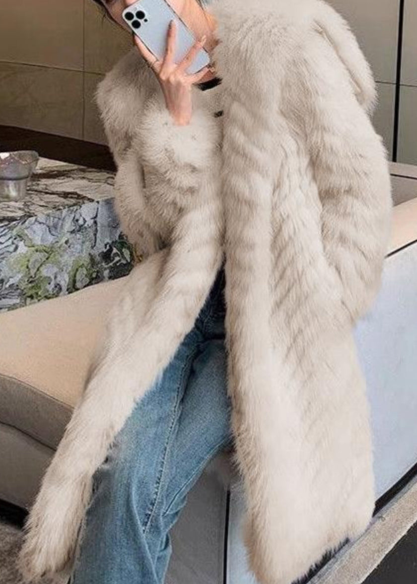Art Apricot Sailor Collar Pockets Leather and Fur Coats Spring