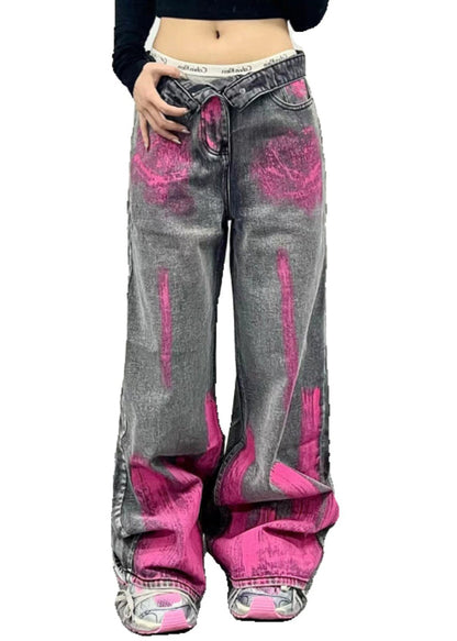 Grey Tie Dye Original Design Denim Pants Fall
