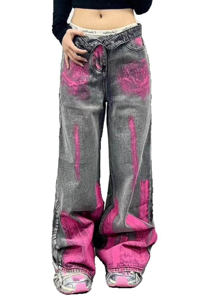 Grey Tie Dye Original Design Denim Pants Fall