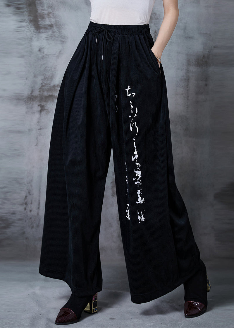 Art Black Oversized Print Corduroy Straight Pants Fall