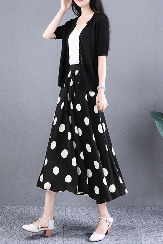 Summer Polka Dot Print A-line Skirt High Waist Skirt