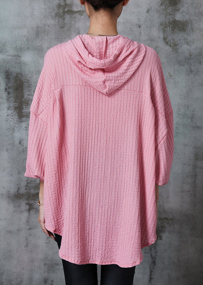 Pink Oversized Striped Cotton Blouses Summer