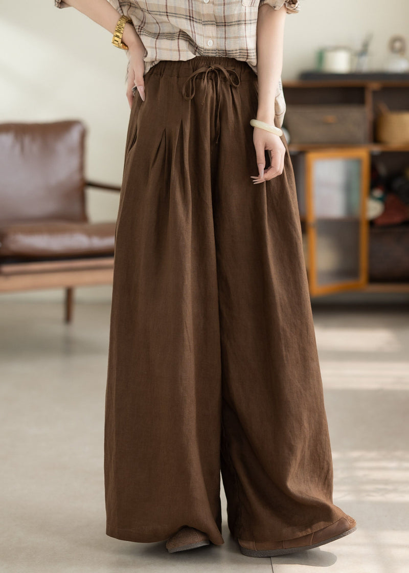 Green Pockets Elastic Waist Linen Pants Summer