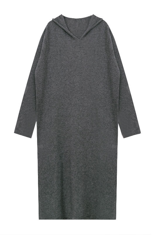 Wool Knit Hoodie Color Long Sleeve Dress
