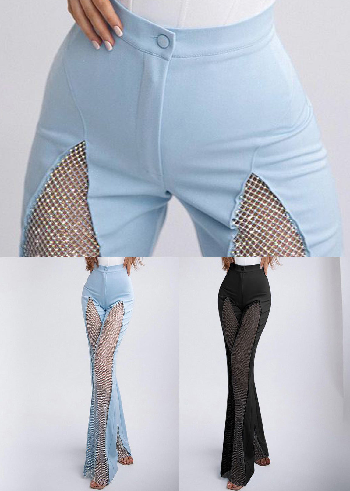 Slim Fit Blue Hollow Out Patchwork Spandex Pants Summer