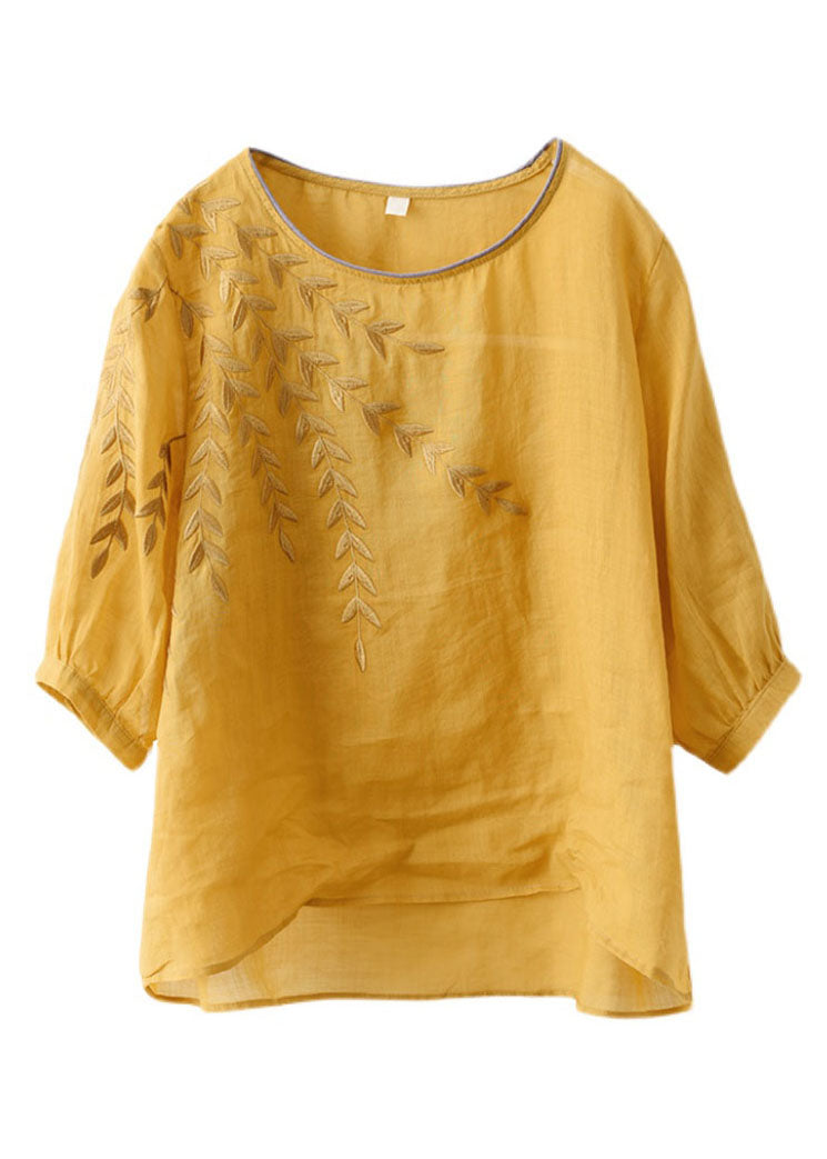Blue Embroidered Patchwork Cotton T Shirt Half Sleever