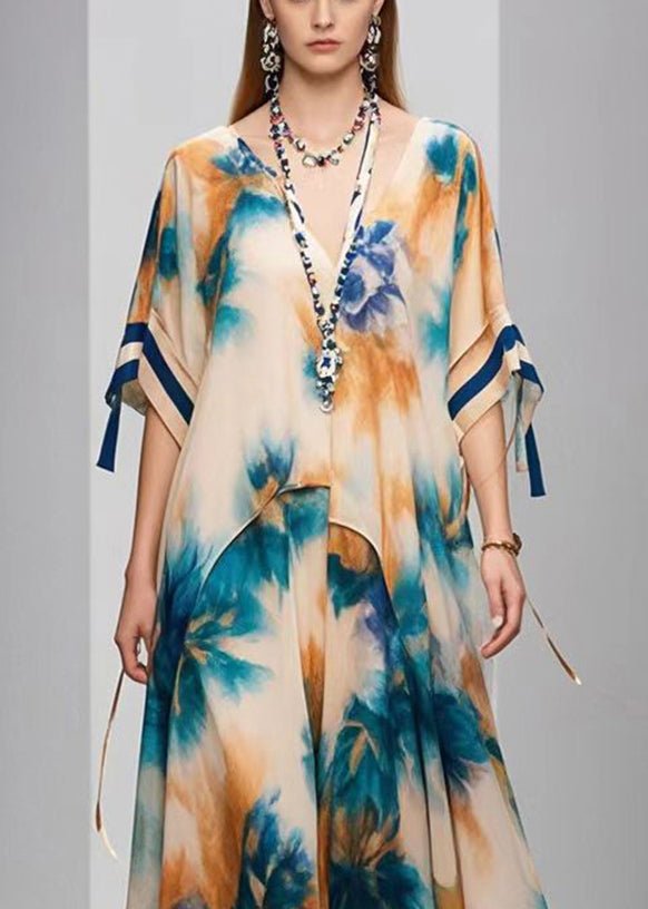 Diy Khaki Oversized Print Chiffon Maxi Dresses Fall