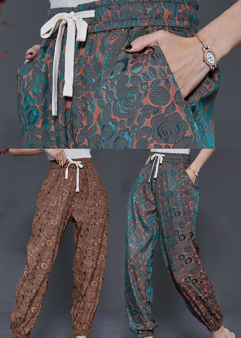 Coffee Jacquard Chiffon Harem Pants Summer