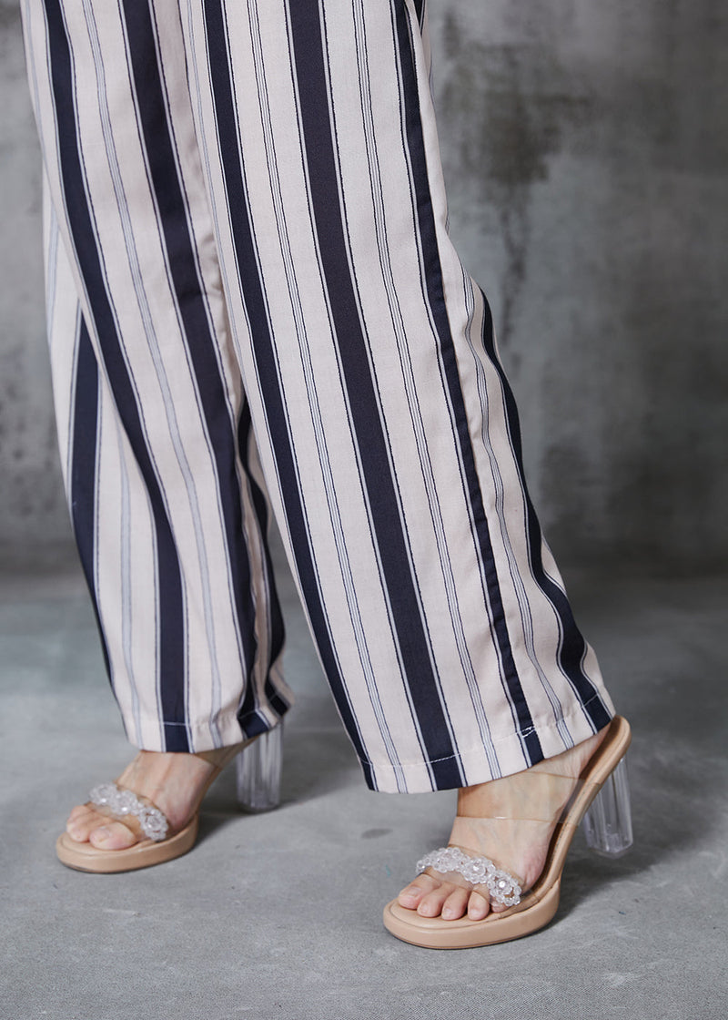 Apricot Striped Cotton Straight Pants Fall