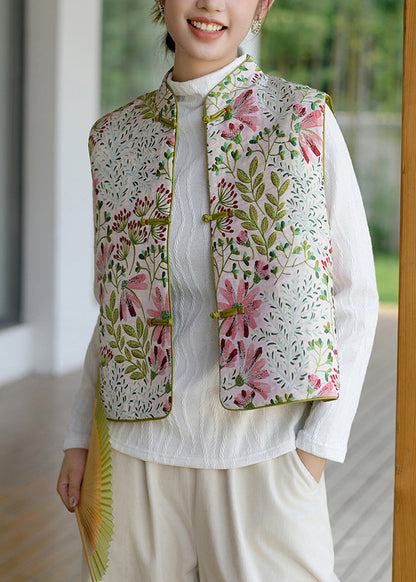 Chinese Style Jacquard Oriental Button Fine Cotton Filled Vest Sleeveless