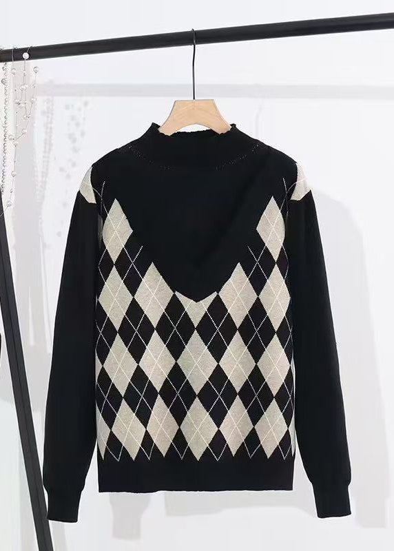 Black V Neck Geometric Print Knit Vest Sleeveless