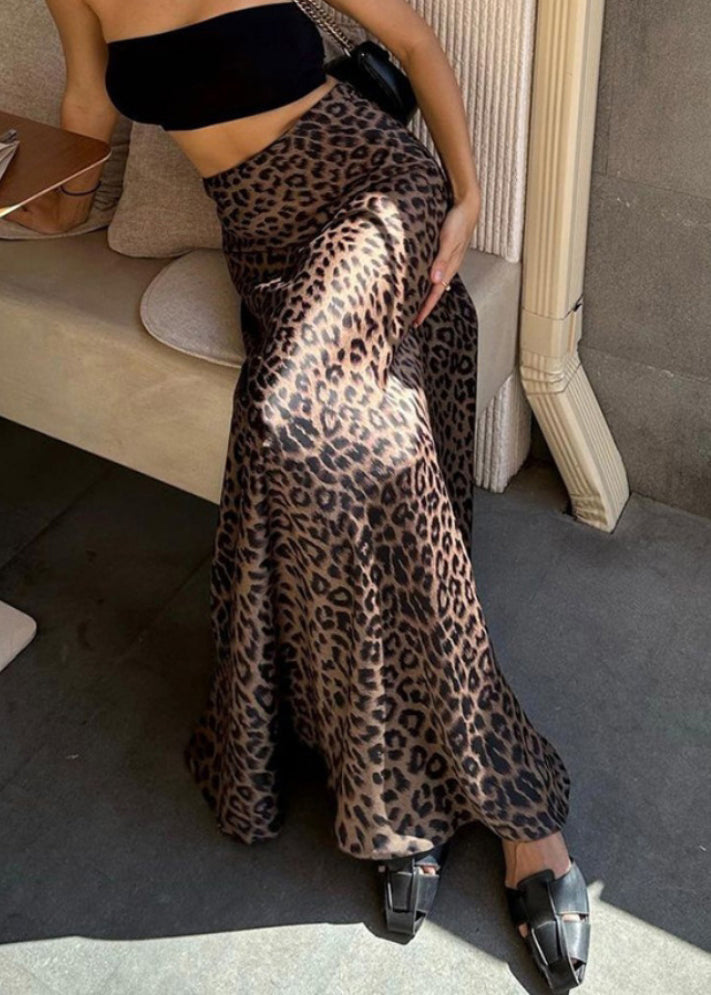Leopard Print Wrap Buttocks Fishtail Skirt Summer
