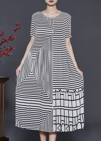 Italian White Striped Wrinkled Long Dresses Summer