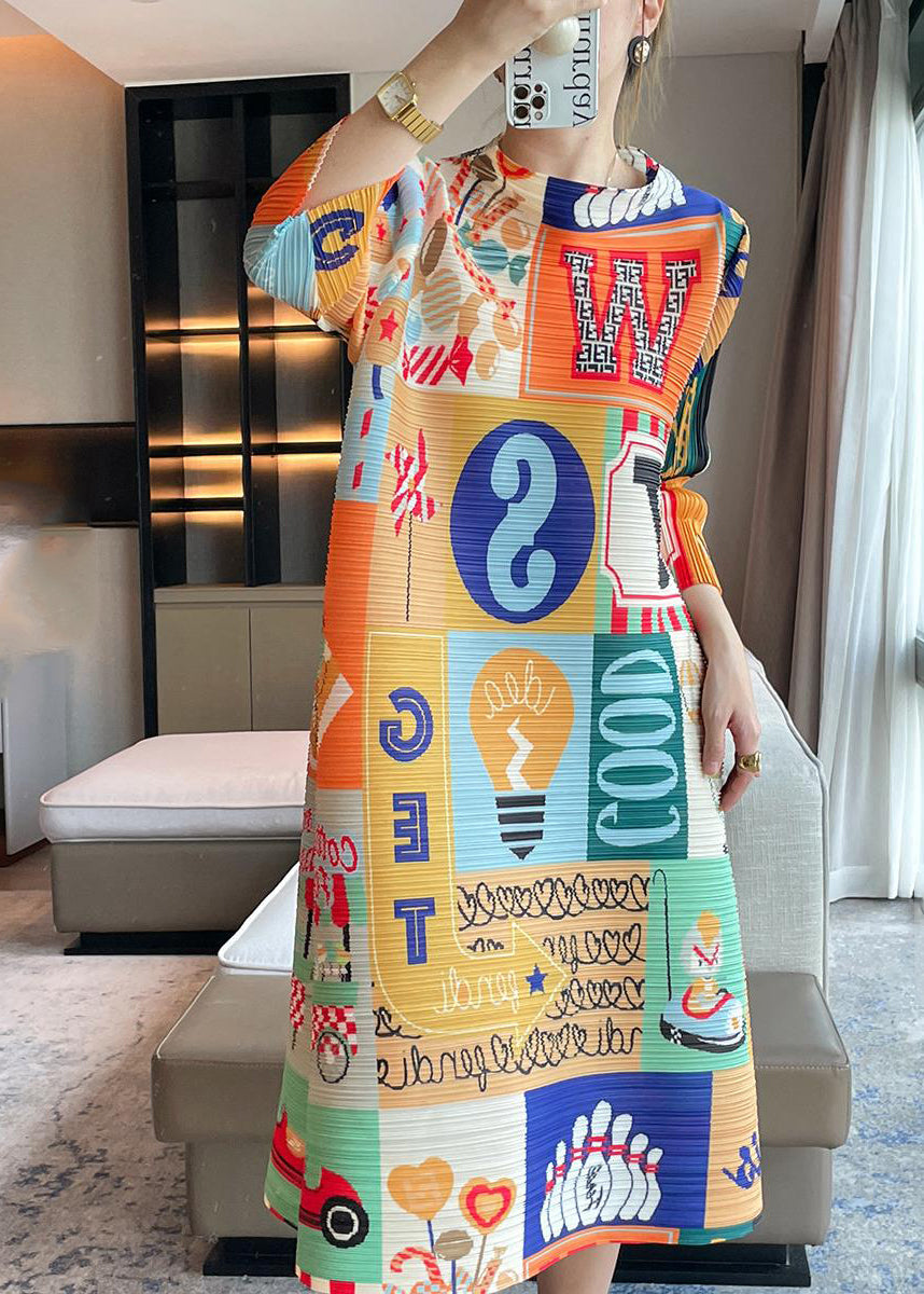 Italian Yellow O-neck Print Maxi Dresses Bracelet Sleeve