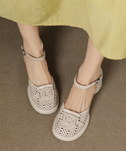 Beige Sheepskin Buckle Strap Splicing Chunky Heel Sandals