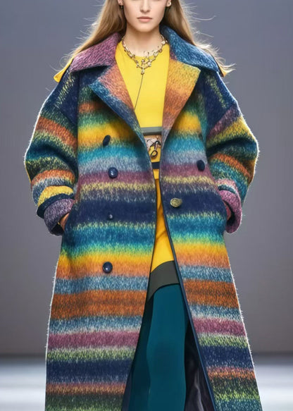 Rainbow Oversized Double Breast Woolen Coats Fall