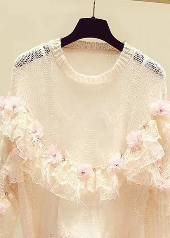 Novelty White Patchwork Nail Bead Knit Sweaters Fall