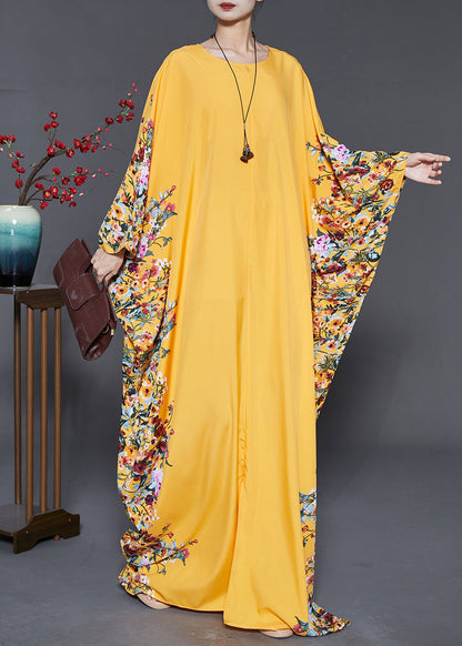 Yellow Oversized Print Chiffon Maxi Dress Summer