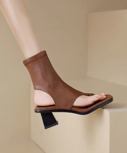 Splicing Chunky Flip Flops Boots Brown Faux Leather