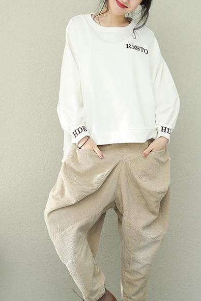 Loose Pure Color Print Cotton Fleece Tops