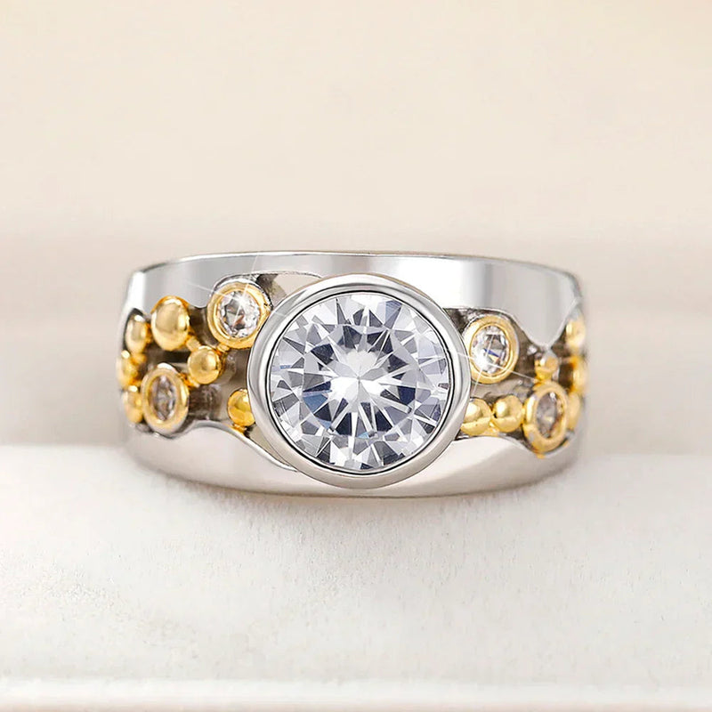 Inlaid Zirconia Gold & Silver Ring