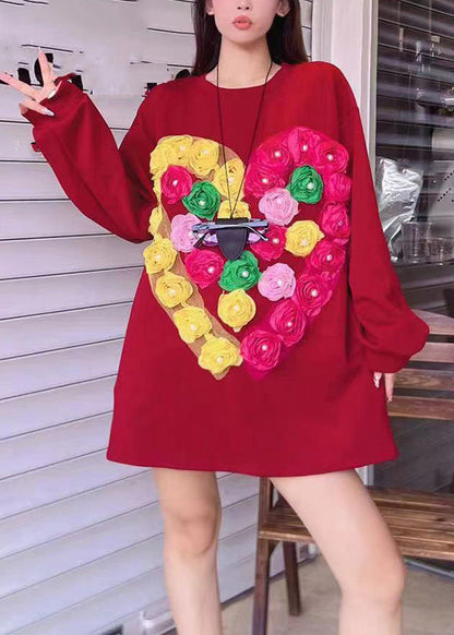 Red O-neck Sweatshirts Fal