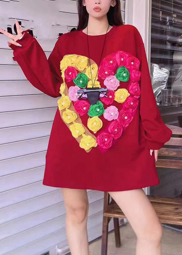 Red O-neck Sweatshirts Fal