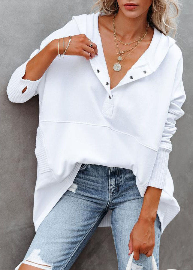 White Hooded Patchwork Cotton Sweatshirts Spring