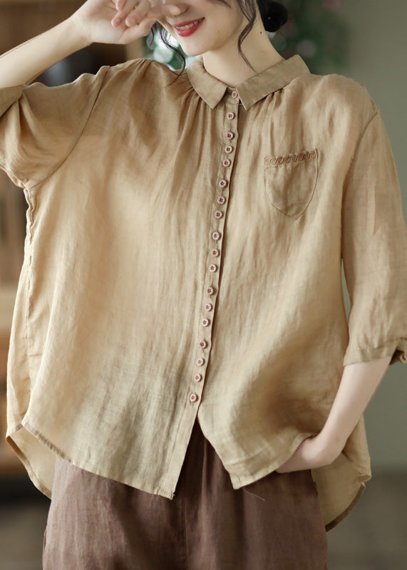 Red Low High Design Linen Shirt Half Sleeve