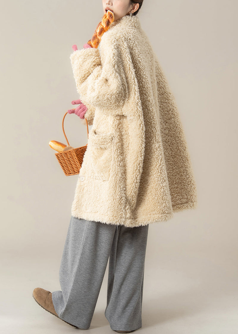 Apricot Stand Collar Pockets Teddy Coat Winter