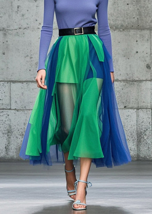 Colorblock Patchwork Tulle Beach Skirts Summer