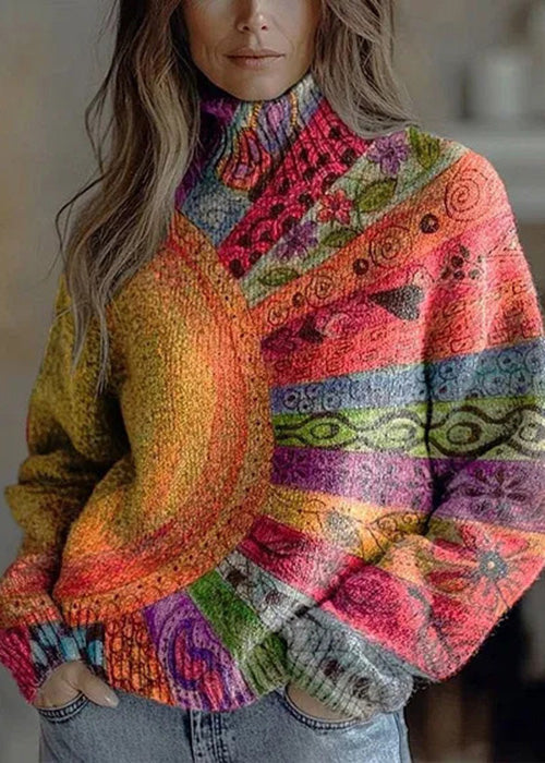 Loose Rose Hign Neck Thick Knit Sweater Tops Winter