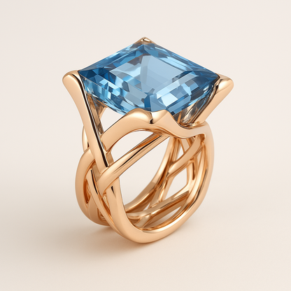 Rose Gold Blue Zirconia Ring