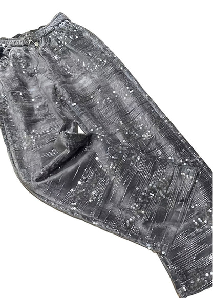 Silver Sequins Elastic Waist Straight Pants Spring