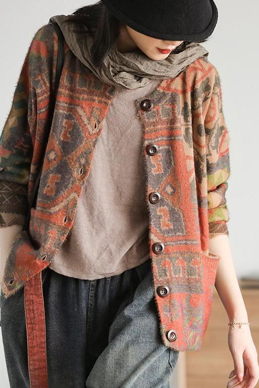 Colored Printed Comfortable Knit Sweater Coat