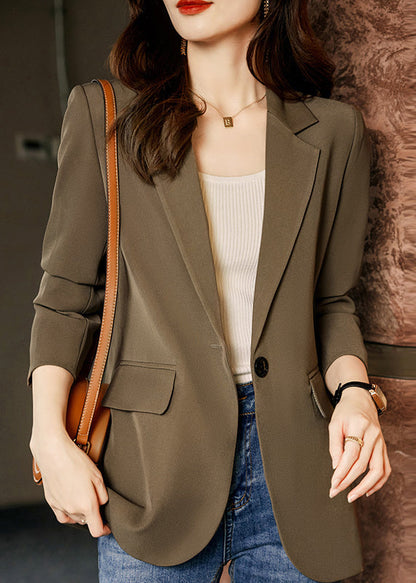 Coffee Peter Pan Collar Pockets Button Suit Coat Fall