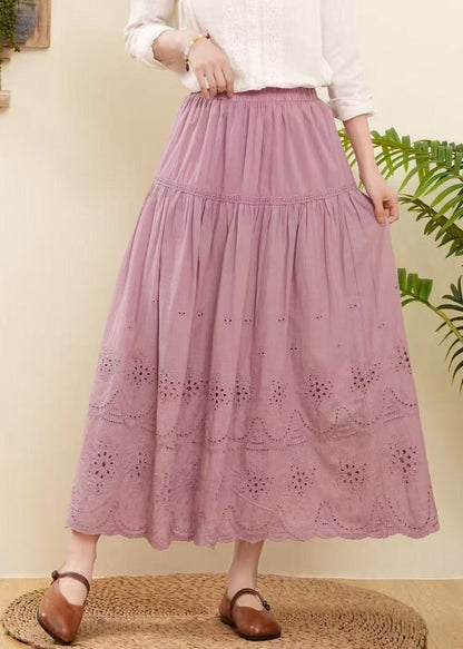 Rose Embroidered Hollow Out Cotton Skirts Summer
