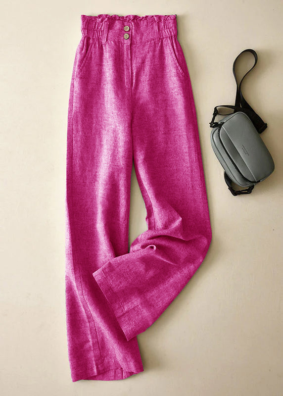 Purple High Waist Button Linen Straigh Pants Summer