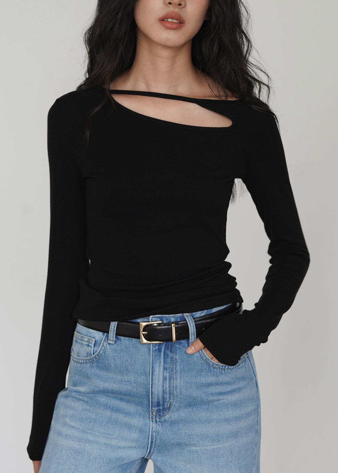 Diy Black Asymmetrical Design Cotton Tops Fall