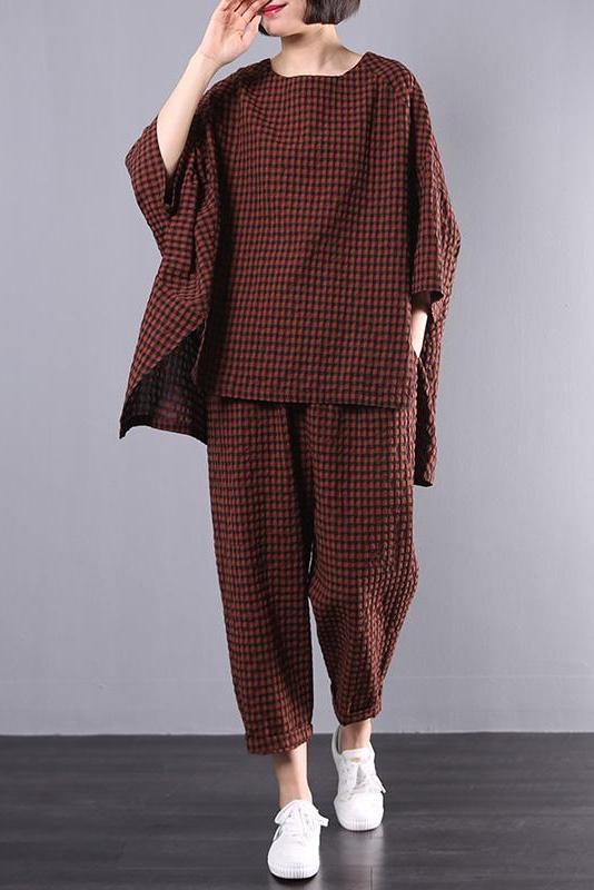 Limited Stock- Cotton Linen Plaid Retro Blouse and Pants